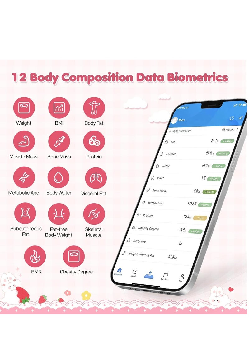 Smart Scale for Body Weight, Digital Bathroom BMI Weighing Bluetooth Fat Scale, Composition Monitor Health Analyzer with Smartphone App, Pink - Image 2